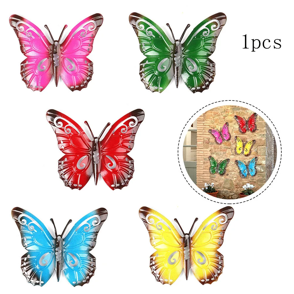 1 PC Colorful 3D Metal Butterfly Yard Decor Hollow Out Butterfly Garden Large Decorative Wall Art Fence Sculpture Ornament