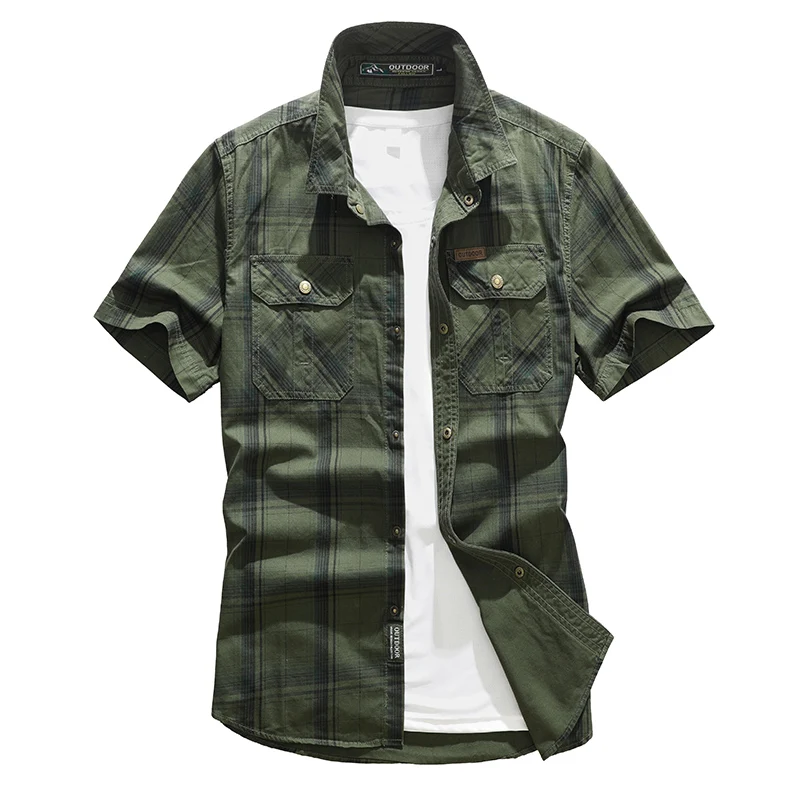 Summer Fashion Man Lapel T Shirt New Light Thin Leisure Plaid Shirt Outdoor Loose Sports Hiking Comfortable Cotton Tops Man
