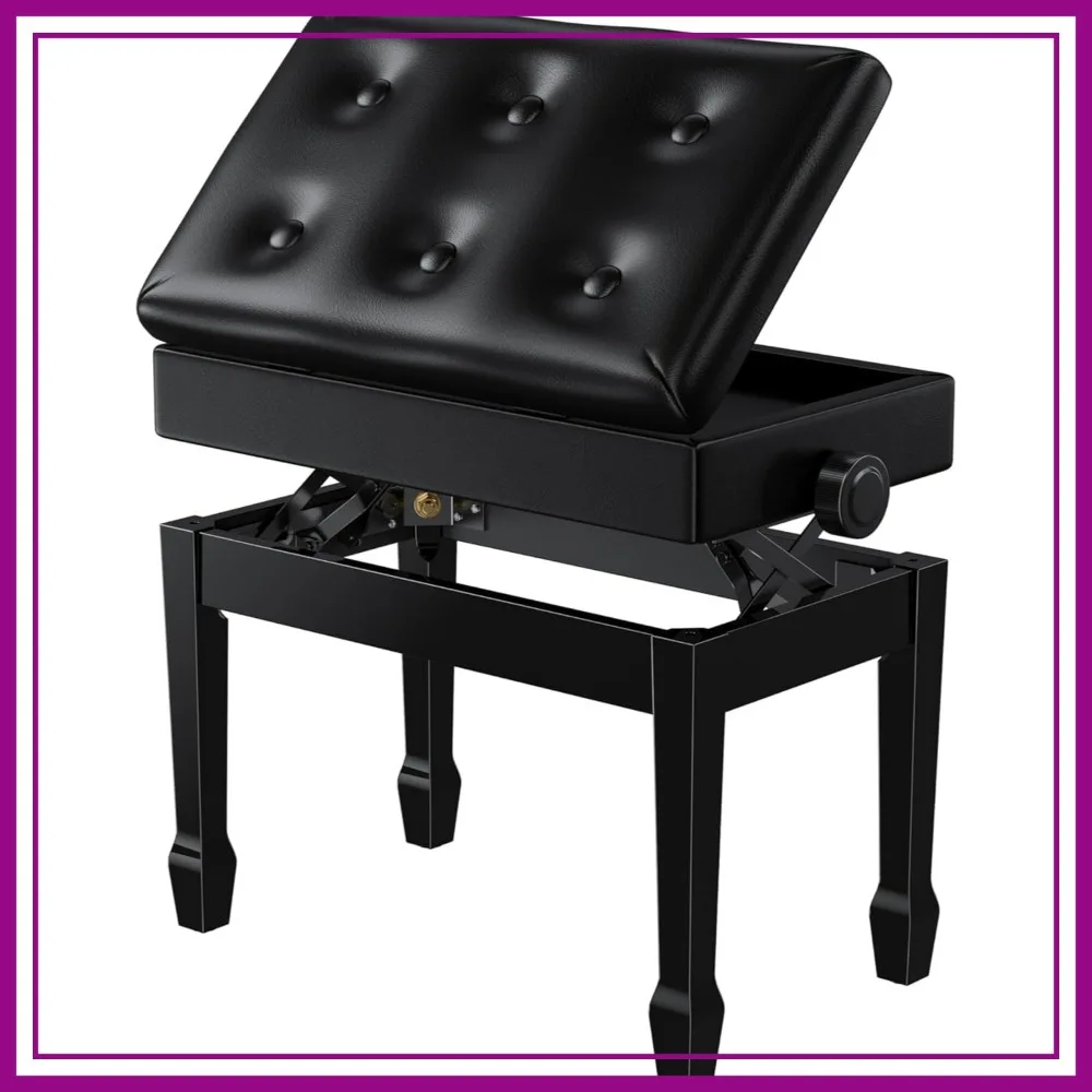 

Adjustable Duet Piano Bench with Sheet Music Storage, Solid Wood Keyboard Stool Seat with High-Density Cushion