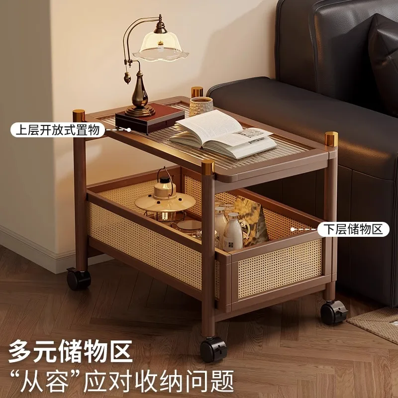 AOLIVIYA Tea Coffee Table Nightstand Storage Rack Sofa Corner Side End Stand Medieval Trolley Wheels Removable Home