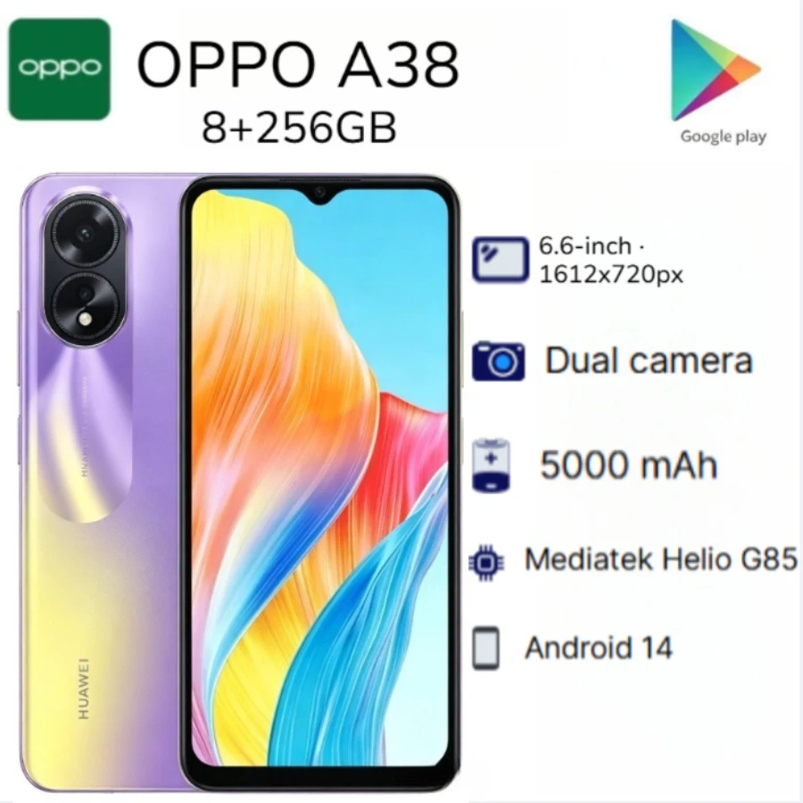2026 new OPPO A38 Smartphone Global Unlocked Dual Nano SIM 6.56 Inch 90Hz HD IPS Screen 50MP Dual Camera 5000mAh Battery Mobile