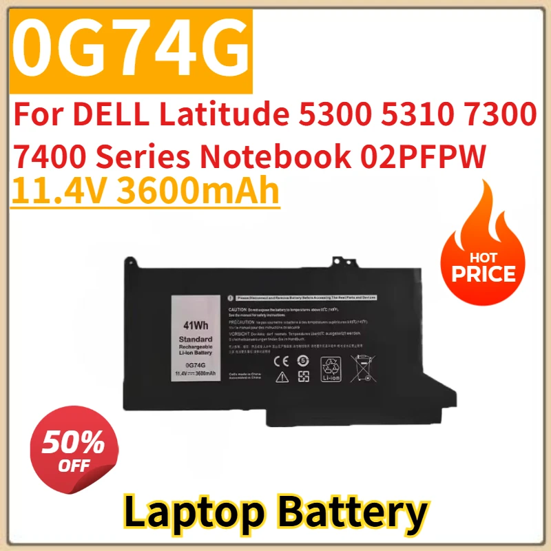 

Brand New Replacement Laptop Battery 11.4V 3600mAh 42Wh 0G74G for DELL Latitude 5300 5310 7300 7400 Series Notebook 02PFPW