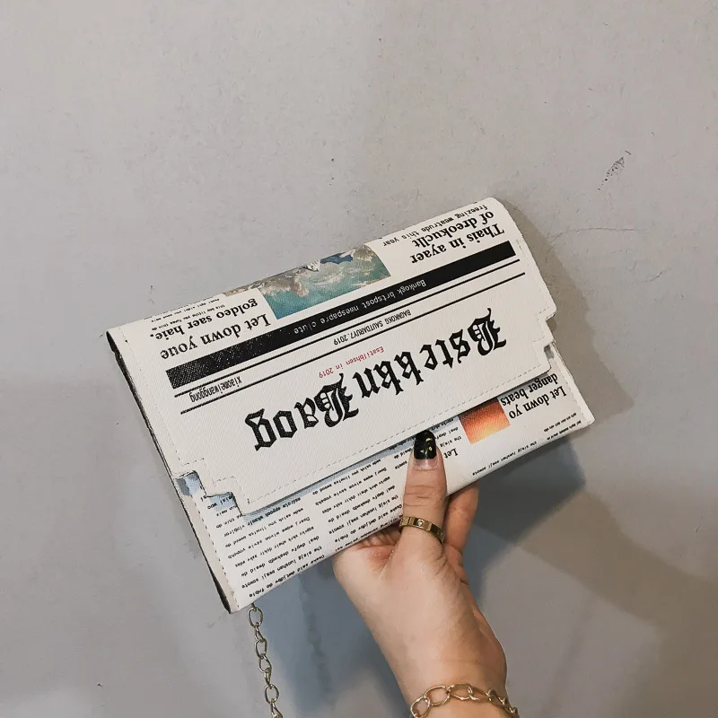 Envelope Bag Women New Personality Inkjet Newspaper Clutch Bags Joker Shoulder Messenger Bag Chain Evening Bags Dropshipping