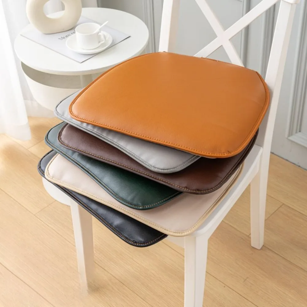 Waterproof D-Shape PU Leather Seat Cushion Dirt-resistant Non-slip Dining Chair Cushion Solid Color Thickened Table Chair Mat