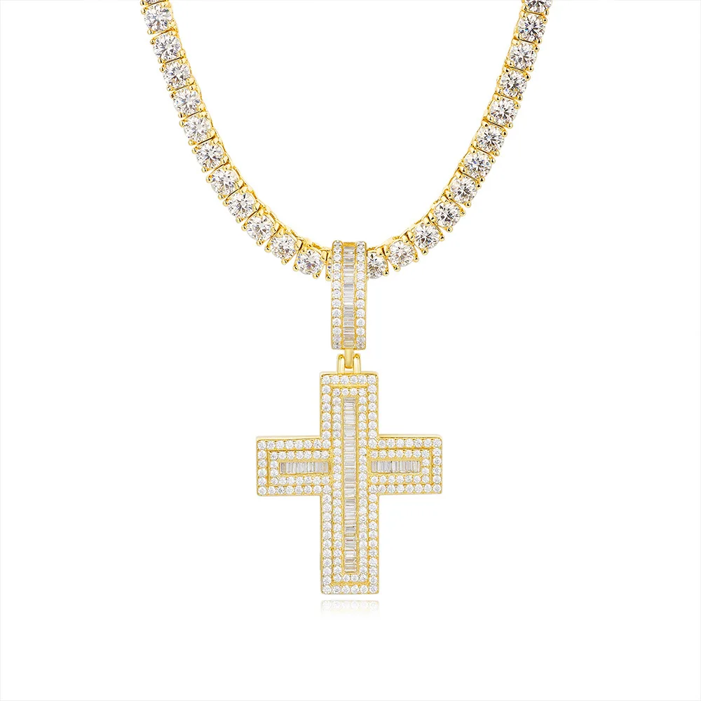 

Cross necklace with a crucifix, full of moissanite stones, silver, without chain, pendant for women, high-end feel, versatile, s