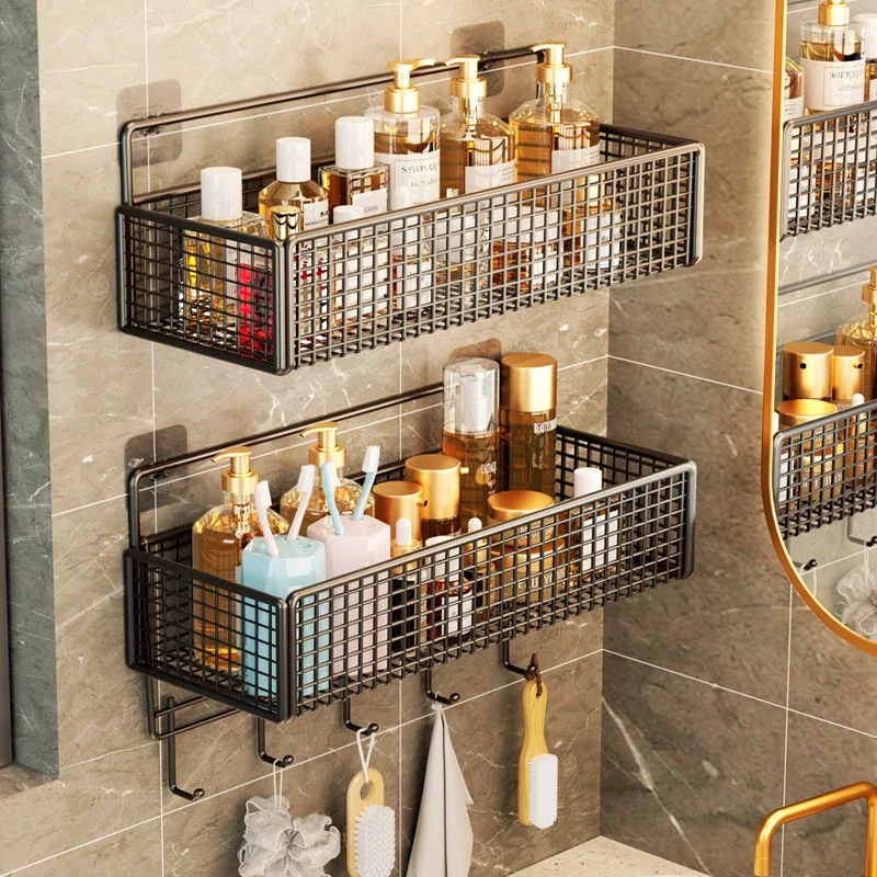 Wall Mounted Metal Storage Rack,Non-Perforated Bathroom Sink Organizer,Anti-Fouling and Moisture-Proof,Handy Shelf,Modern Design