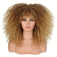 14inch Short Curly Wigs Kinky Brown Mixd Blonde Afro Wigs with Bangs for Black Women Fluffy Synthetic Afro Curly Blonde Wigs 6
