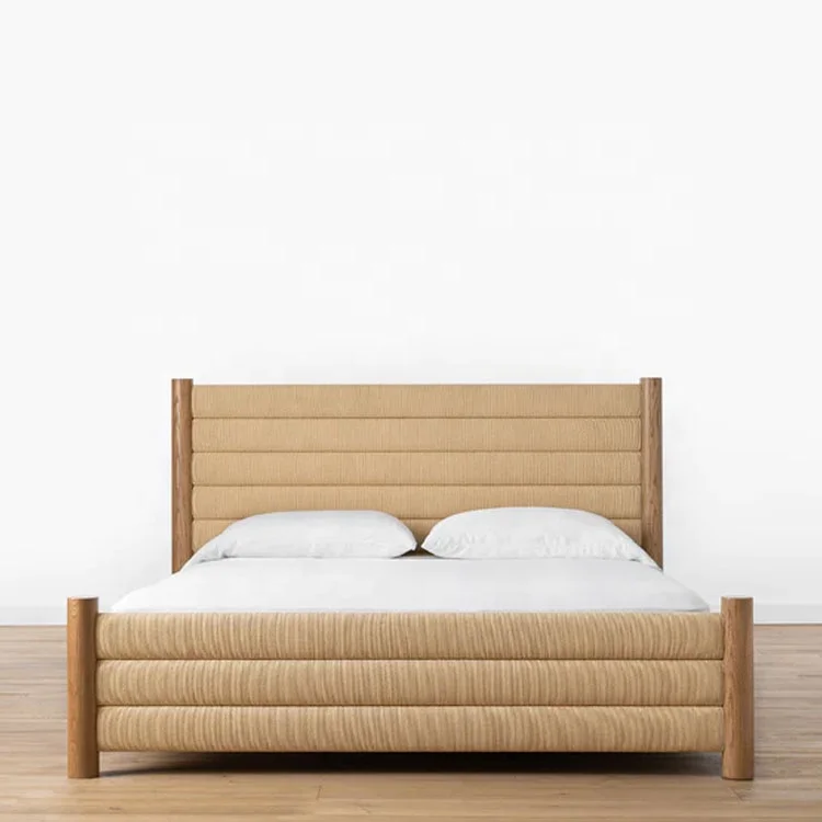 Contemporary Bedroom Furniture Mid-Century Style Beautiful Solid Oak Paper Cord Bed