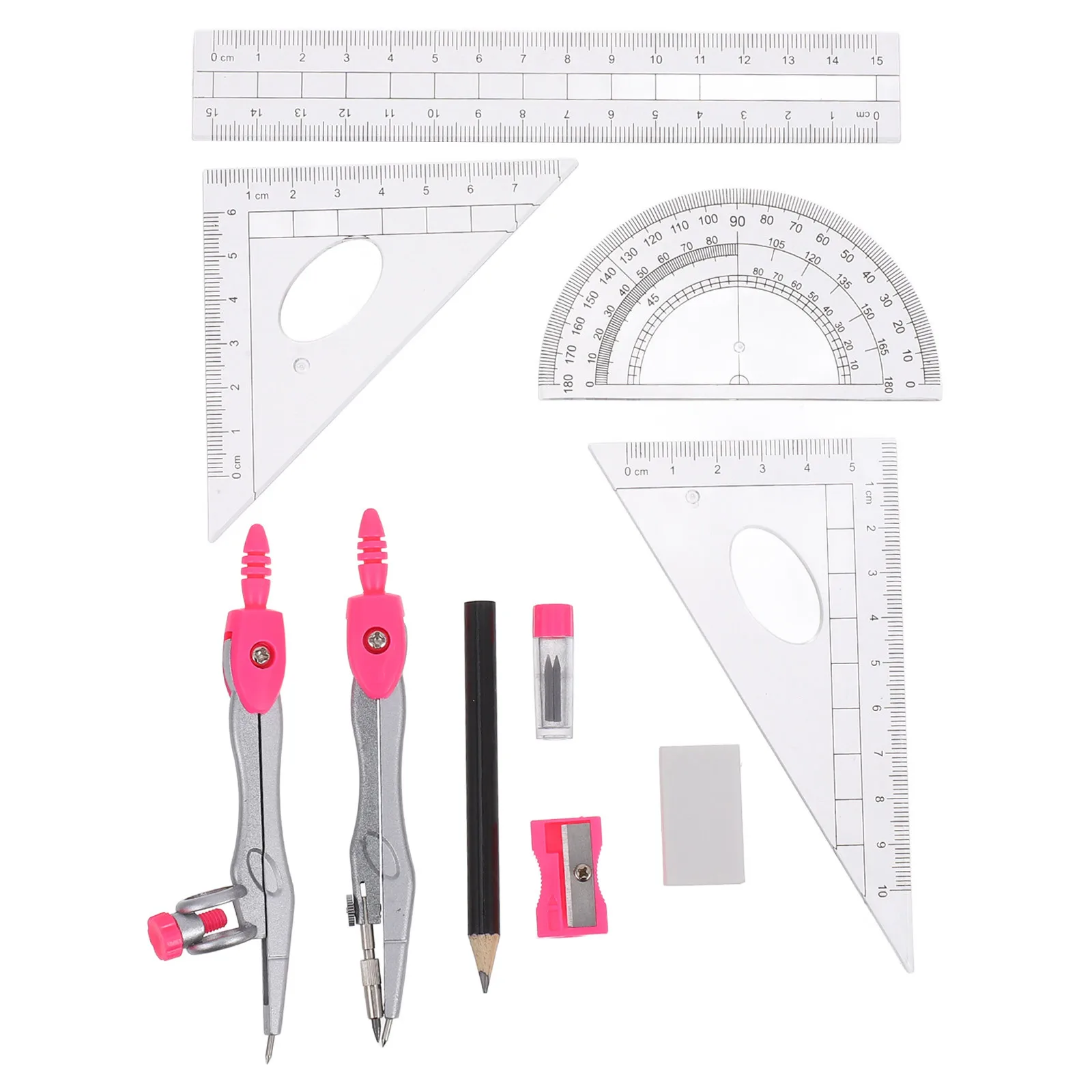 1 مجموعة الهندسة البوصلة مجموعة المنقلة حاكم الرياضيات التعلم قياسات دقيقة المحمولة خفيفة الوزن اللوازم المدرسية
