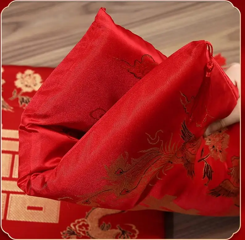 Set of 2 Chinese Wedding Tea Ceremony Red Double Happiness Dragon Phoenix Kneeling Cushion Pad Red Pad Vietnamese