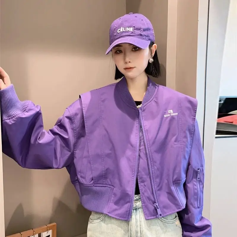 American Flight Jacket Women Bomber Jacket Spring Autumn New Short Coat Loose Casual Outerwear Zipper Long Sleeve Design Tops