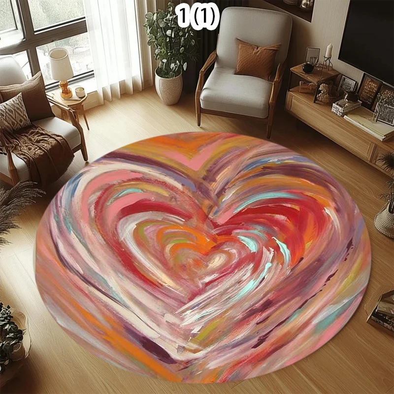 Round Color Wave Heart Pattern Area Rug Colorful Swirl Design High-Def Print Carpet for Living Rooms Decor Spaces Artistic Areas