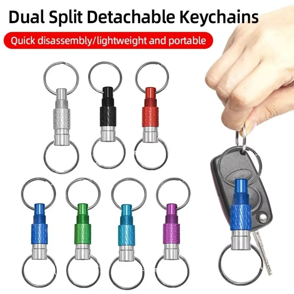 Double Headed Quick Release Keychain Aluminum Alloy Retractable Detachable Keychain 360° Rotation Mini Pull Apart Key Rings