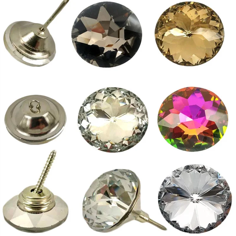 10pcs Crystal Upholstery Buttons Furniture Tacks Nail Studs Pins 20mm Dia for Soft Bag Sofa Bed Background Decorative Accessory