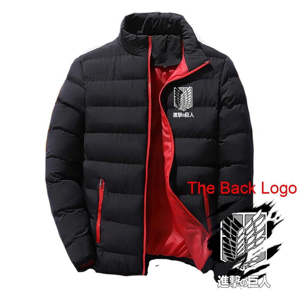 2025 Japanese Anime Autumn And Winter Man's Windbreak Plus Thick Warm Jacket Attack on Titan Logo Print Cotton Lining Hoodies