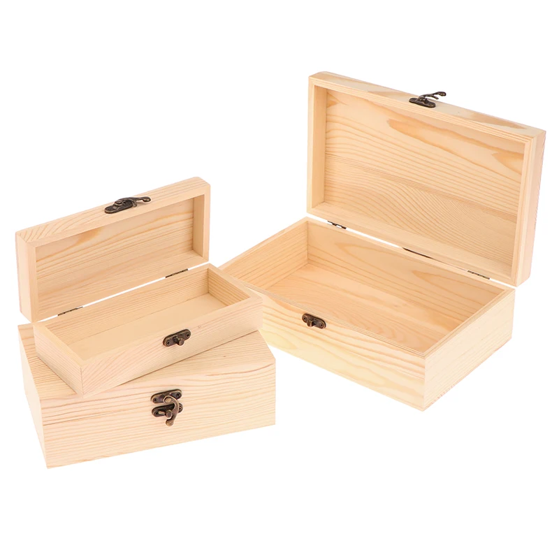 Rectangular Wooden Storage Box Organizer with Lock