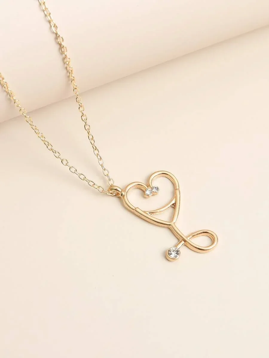 Heart Stethoscope Pendant Necklace for Women Silver Gold Plated Stethoscope Charm Necklace