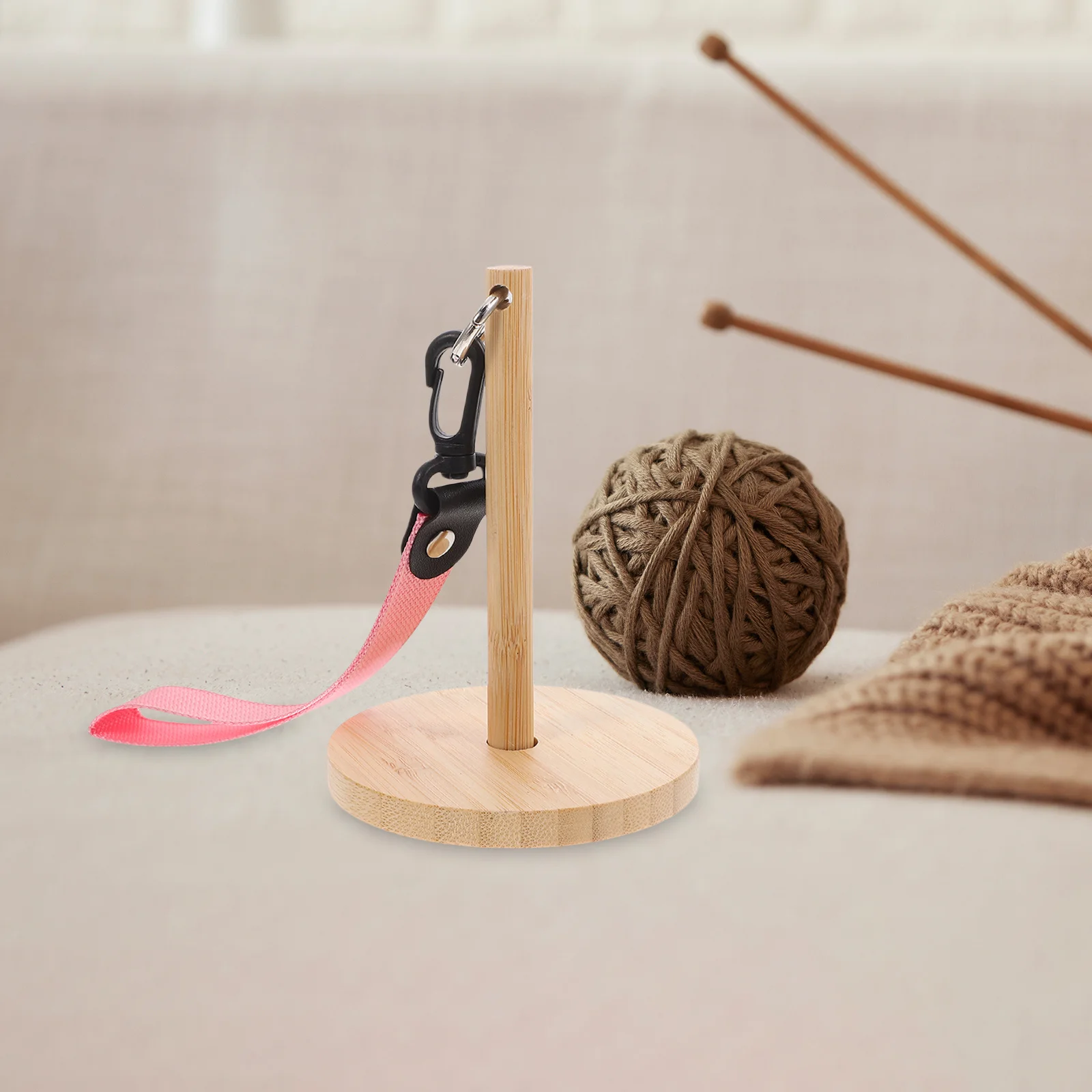 

Portable Bamboo Holder For Crocheting Knitting With Wrist Strap Rotating Shaft Compact Yarn Spinner Stand Yarn Winder Organizer
