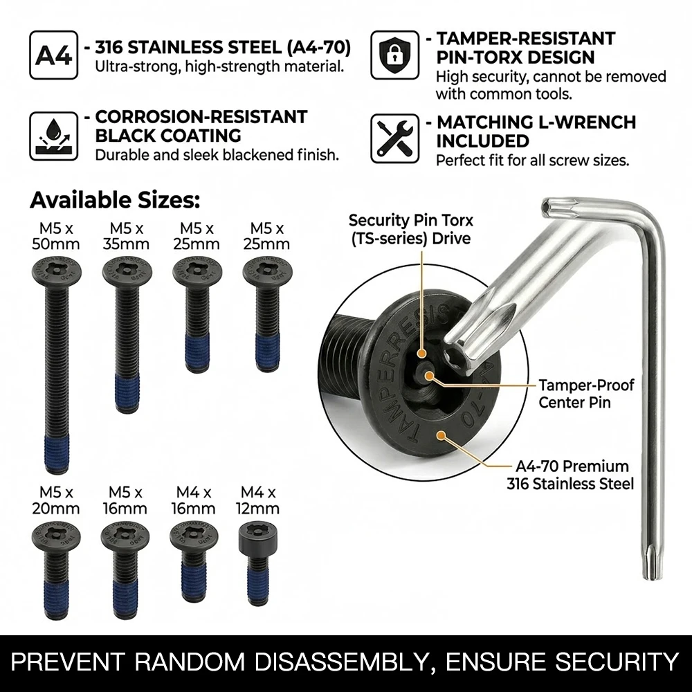 AliExpress NONE Black A4-70 Stainless Security Screws M4 M5 Anti-Theft Bolts + Wrench for QD Series & Bicycle Parts