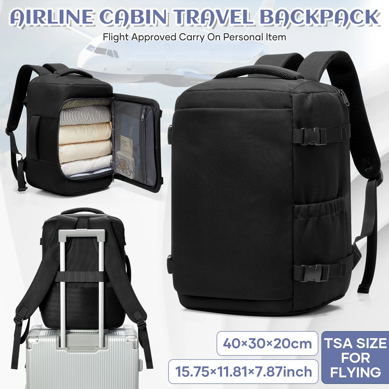

Ryanair 40x30x20cm Travel Backpack, Large Capacity Cabin Backpack Wizzair Boarding Backpack Durable Laptop Backpack for Business