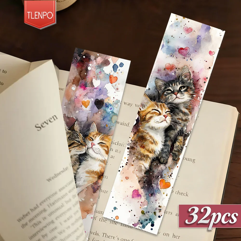 32 marque-pages en peluche sur le thème du chat, aquarelle, mignons, pour Noël, cadeau pour enseignant, cadeaux de rentrée scolaire, designs artistiques créatifs