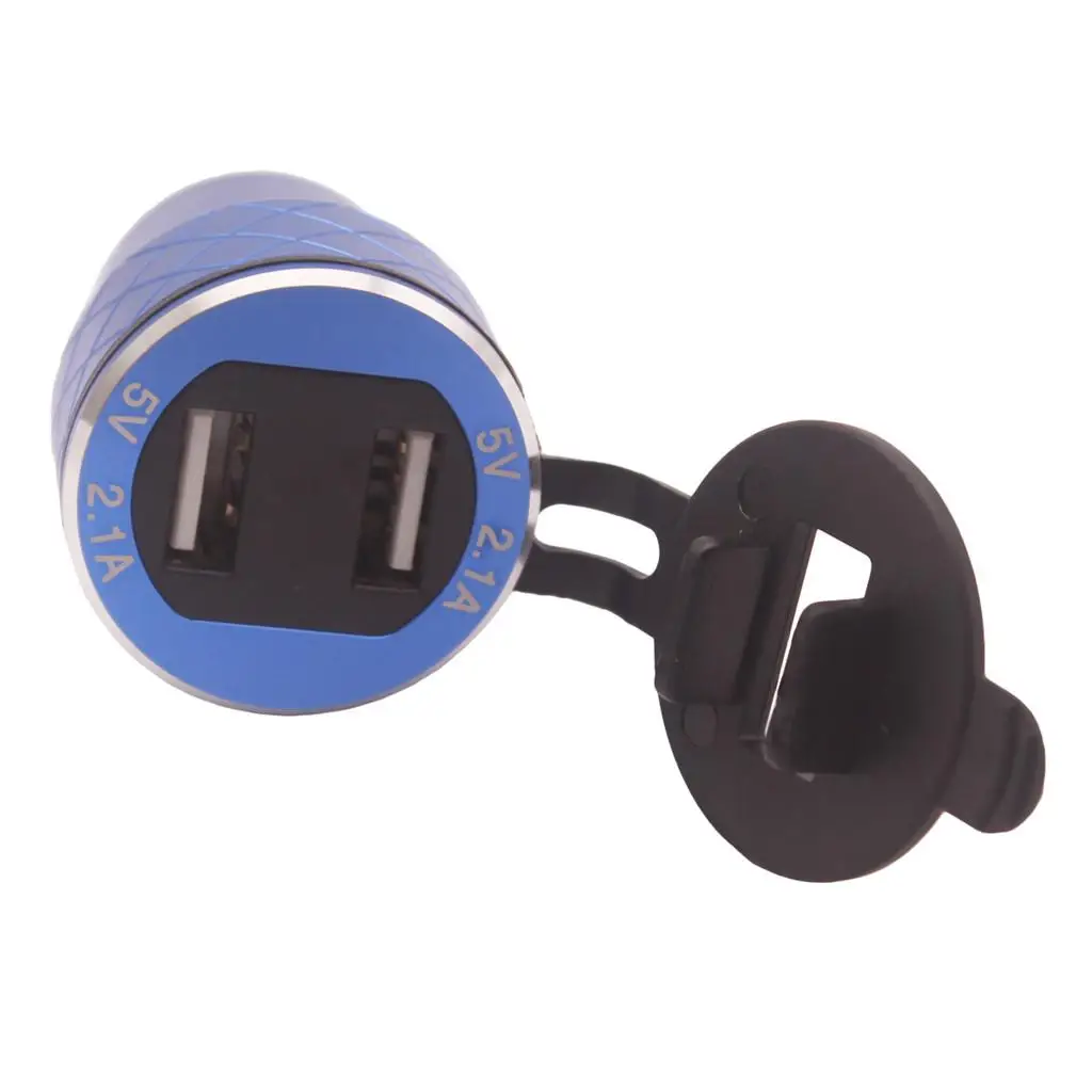 Plastic Blue DIN to USB Motorcycle Charging Socket Dual USB Port Charger for Motorcycle Road Trips