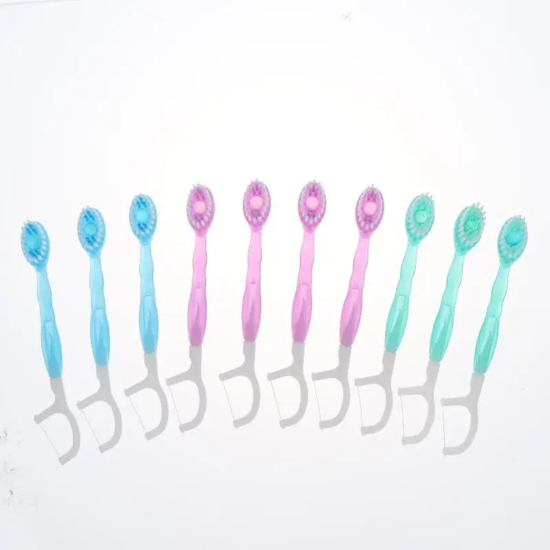 10Pcs 2 In 1 Dental Floss Toothbrushes With Soft Nylon Bristles And Durable Floss Perfect For Daily Oral Care Travel Home Use