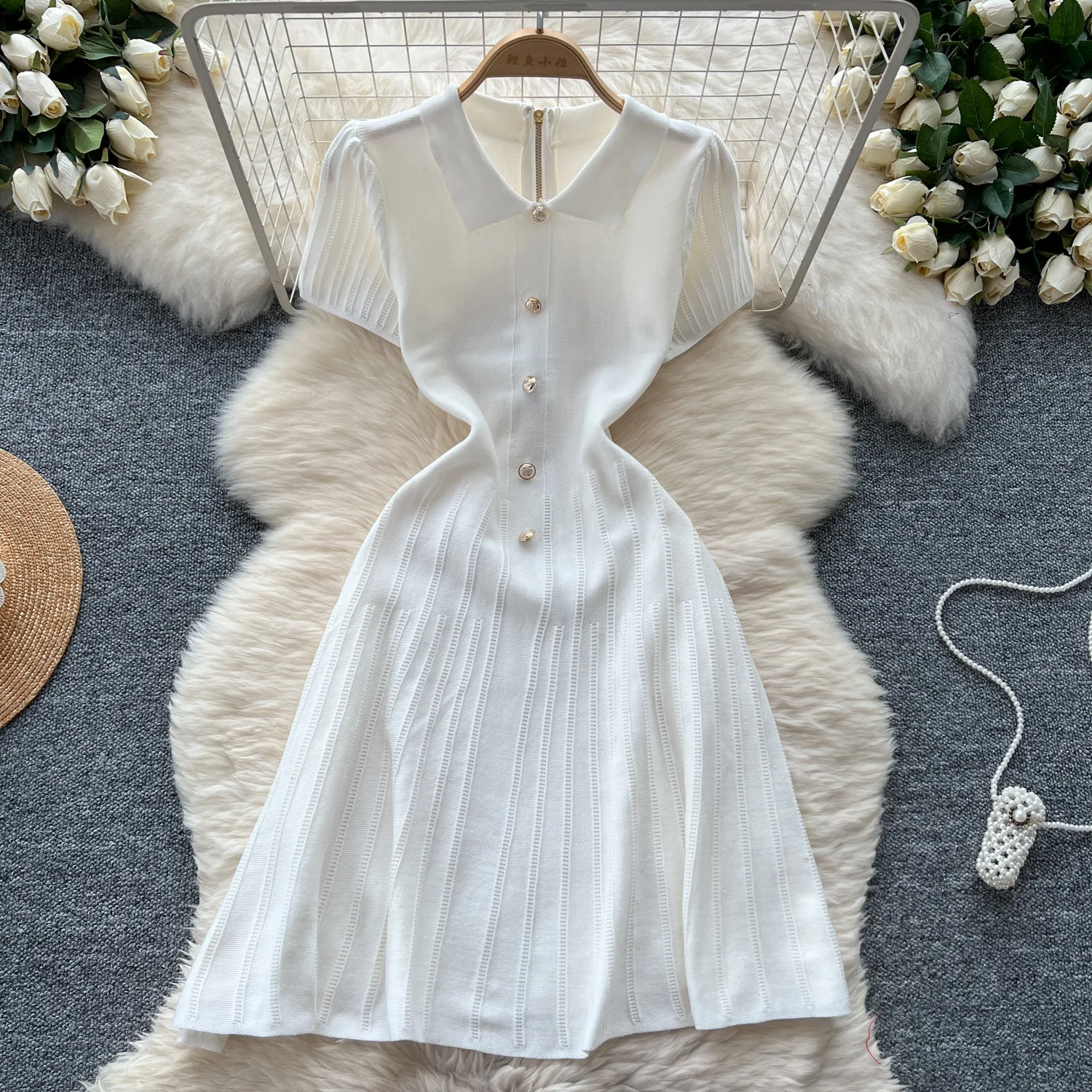 

White Spring Sweater Dress Women Knit Dresses Ruffles Casual Elegant Long Knitted Vestidos High Waist Y2k Streetwear Mom Party