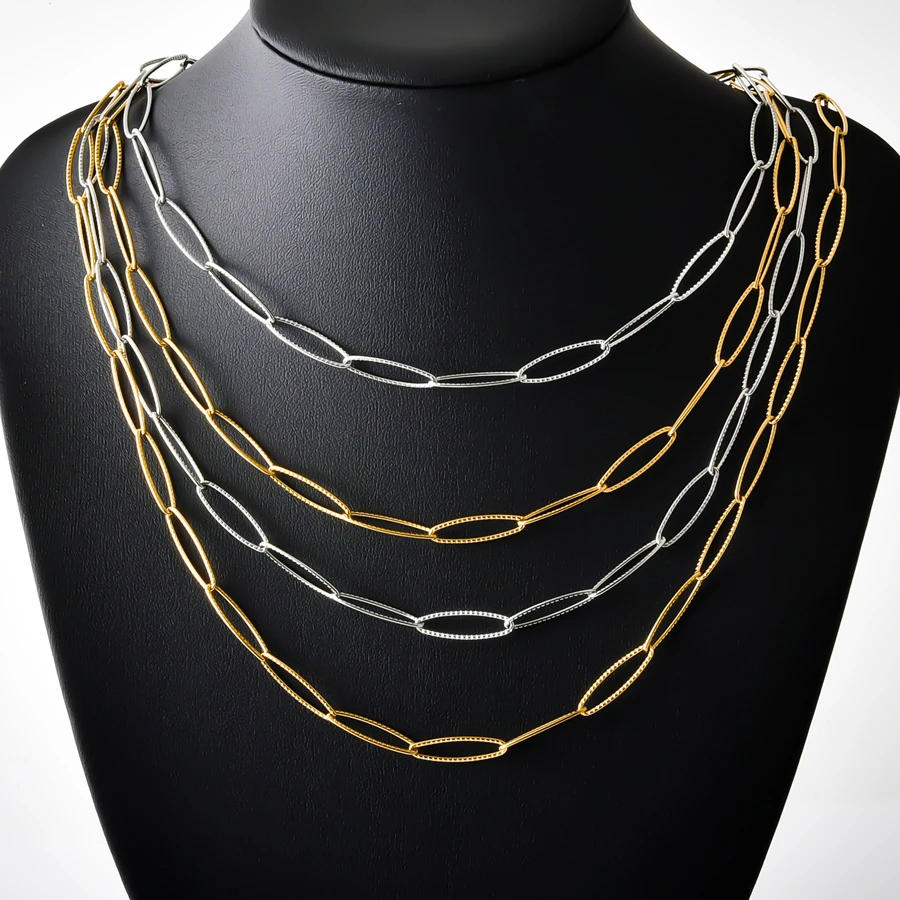 Hohle geometrische Edelstahl-Halsketten mit ovalen Gliedern für Damen und Herren, modische Choker-Halsketten, DIY-Anhänger, Colar – Detail 6