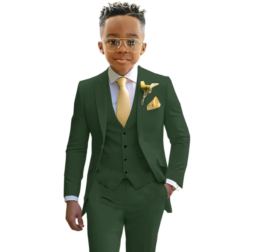 Boys Suit Mint Green Casual Blazer Slim Fit Young Clothes 3 Piece Set Kids Jacket Pant Vest Slim Fit Custom Wedding Tuxedo