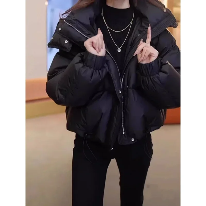 2025年秋冬の女性用高級綿入りジャケット、無地、フード付き、オーバーコート