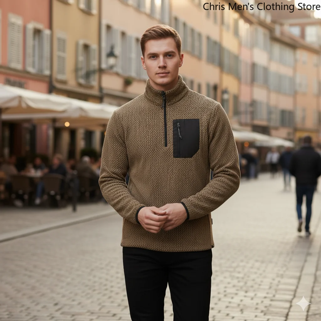 لينة مريحة الفاخرة جودة سستة البلوز قميص الشتاء والخريف الرجال عالية الرقبة البلوز سترة، الرجال الرياضة هوديي #4