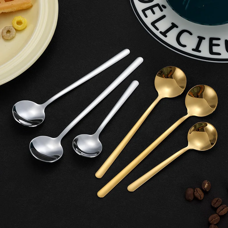 3pcs/set 304 Stainless Steel Coffee Spoons Golden Dessert Spoon Household Tableware Stirring Spoon, Ice Cream Spoons