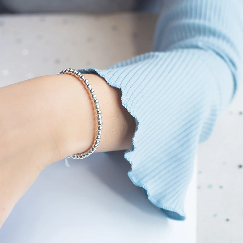 Modian Trendy 925 Sterling Silver Little Ball Strand Bracelet for Women Free Size Link Chain Bracelet Fine Jewelry Girl Gift