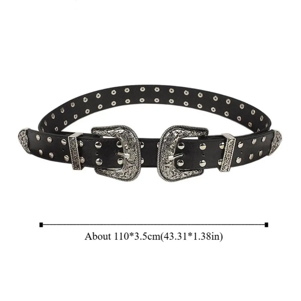 Trendy Vintage Damen Nietengürtel Y2k Gothic Leder Taillengürtel Punk Schwarz Kleid Jeans Gürtel Spicy Girls