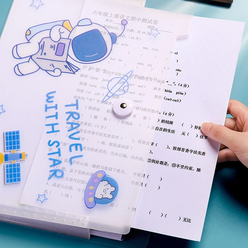 Multi-layer A4 Expanding Wallet File Folder Rope Buckle Cartoon Organ Bag Large-capacity School Office Data Storage Organizer