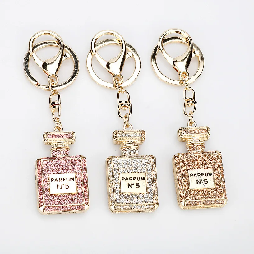 keychain perfume bottle With Shiny Rhinestone Keyrings Perfume Bottle Shape Pendant For Lady Girls Bag Wallet Hanging Ornament