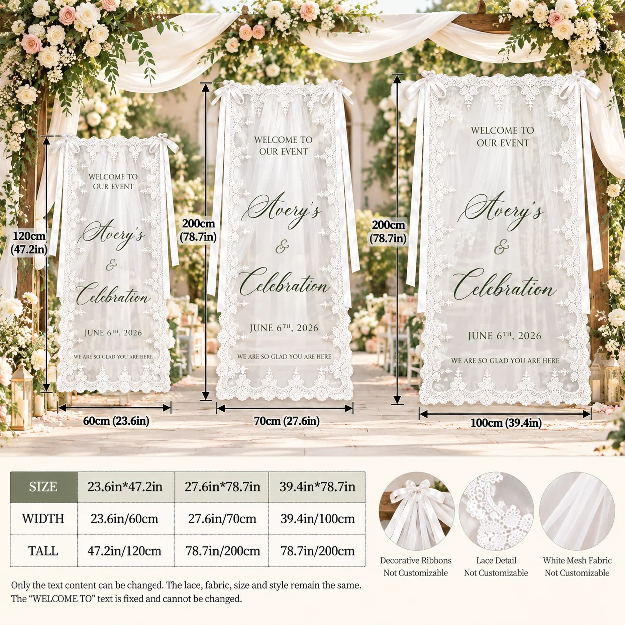 Custom Text Tulle Backdrop with Large Ruffled Trim for Birthday Parties Wedding Anniversaries and Special Event Photo Background