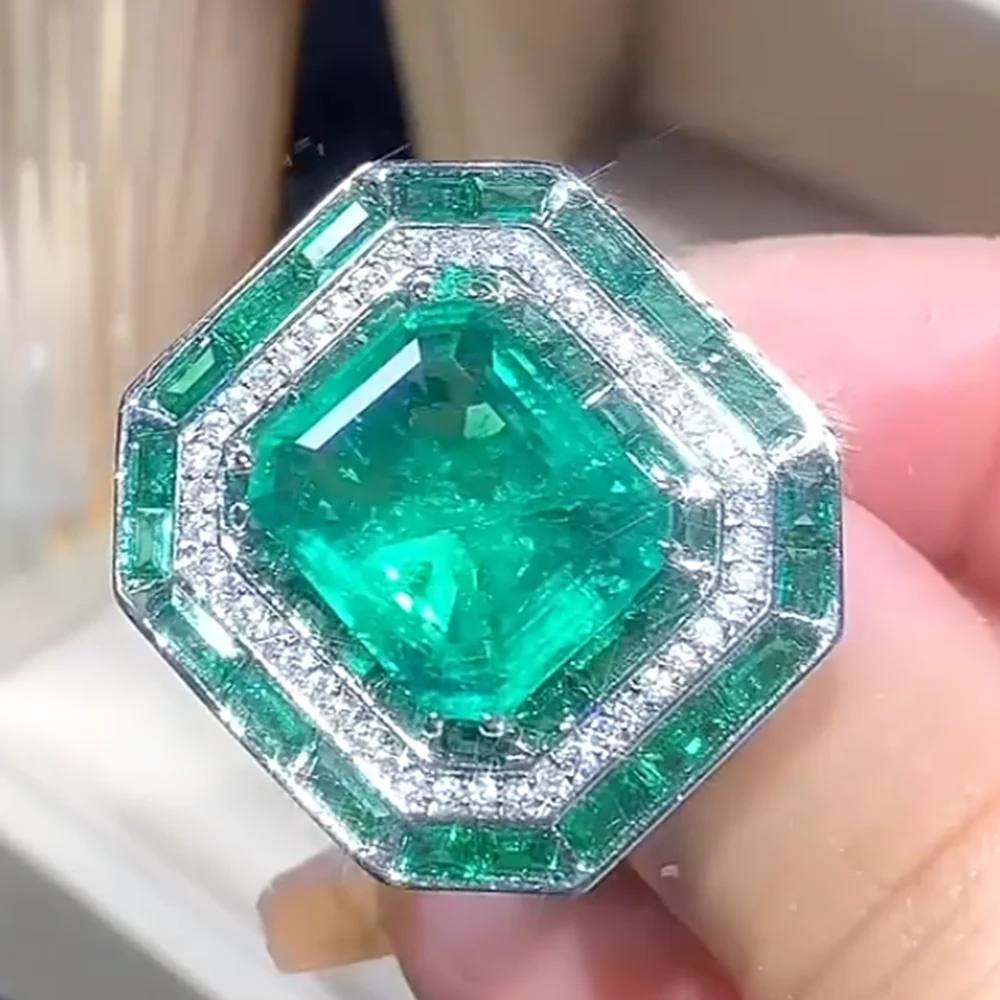 Imagem -03 - Kqdance-grande Retângulo Esmeralda Rubi Pedras Preciosas para Mulheres Criado Anéis de Diamante Grande Pedra Verde Vermelha 12x14 mm Jóias de Luxo