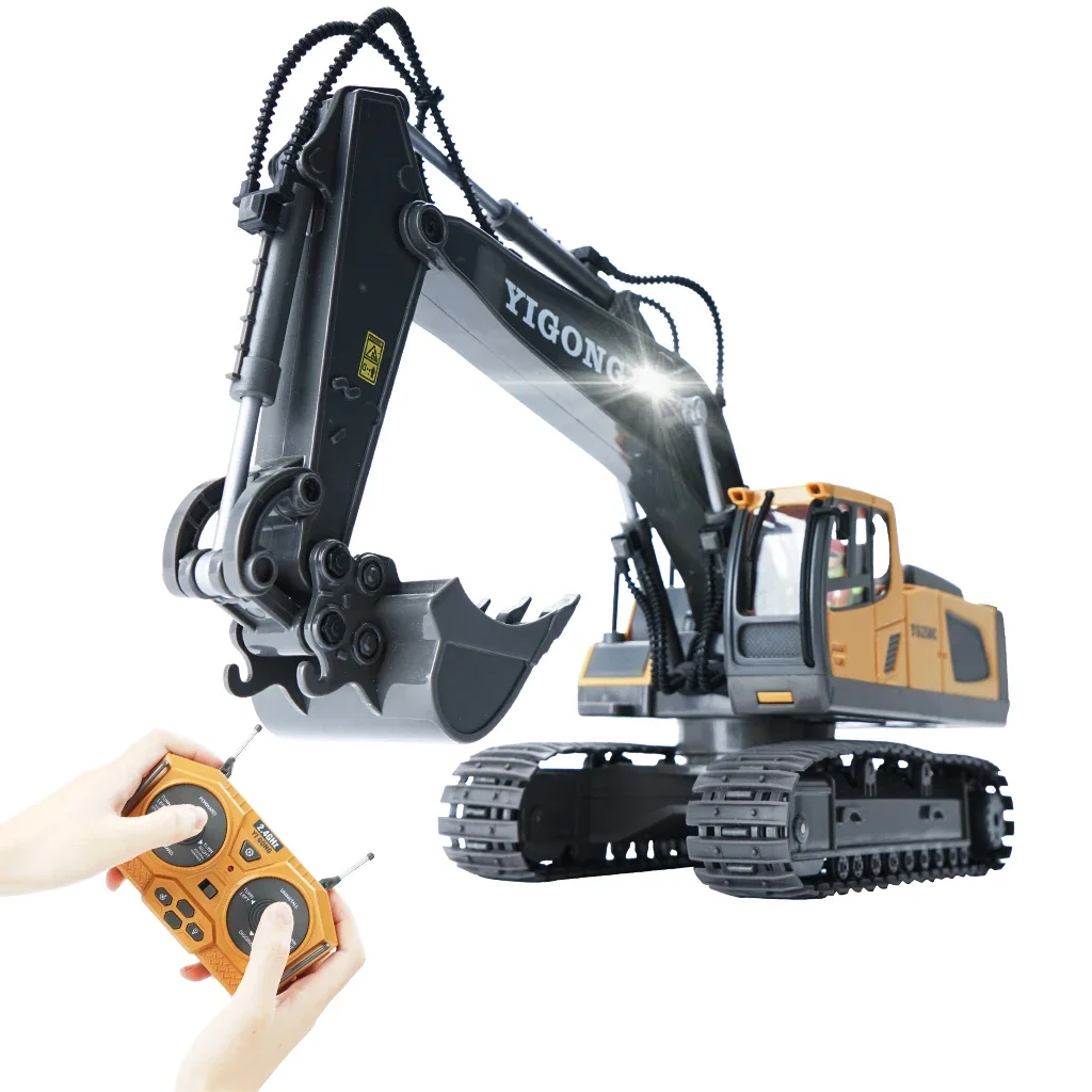 Rc Excavator 1/20 Cars Trucks Alloy with Light Remote Control Construction Vehicle Crawler Multifunctional Toy Car Boy Kids Toy