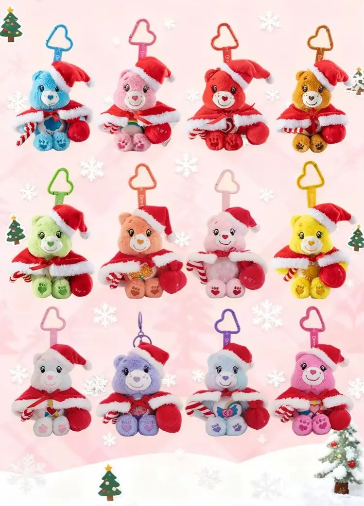 Care Bears Christmas Plush Keychain with Squeak Sound,15cm Santa Hat Bear Pendant,Soft Stuffed Doll Ornament,Xmas Holiday Gift