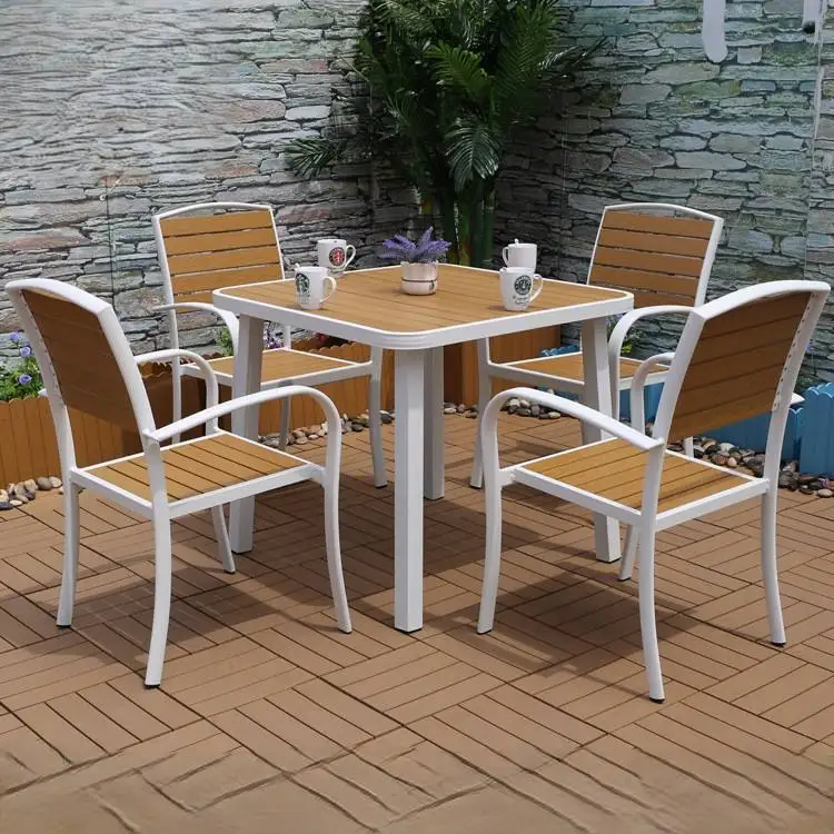 Hot Sale 6-Piece Modern Comfortable Outdoor Furniture Set Aluminum Frame Plastic Table and Chairs for Restaurant