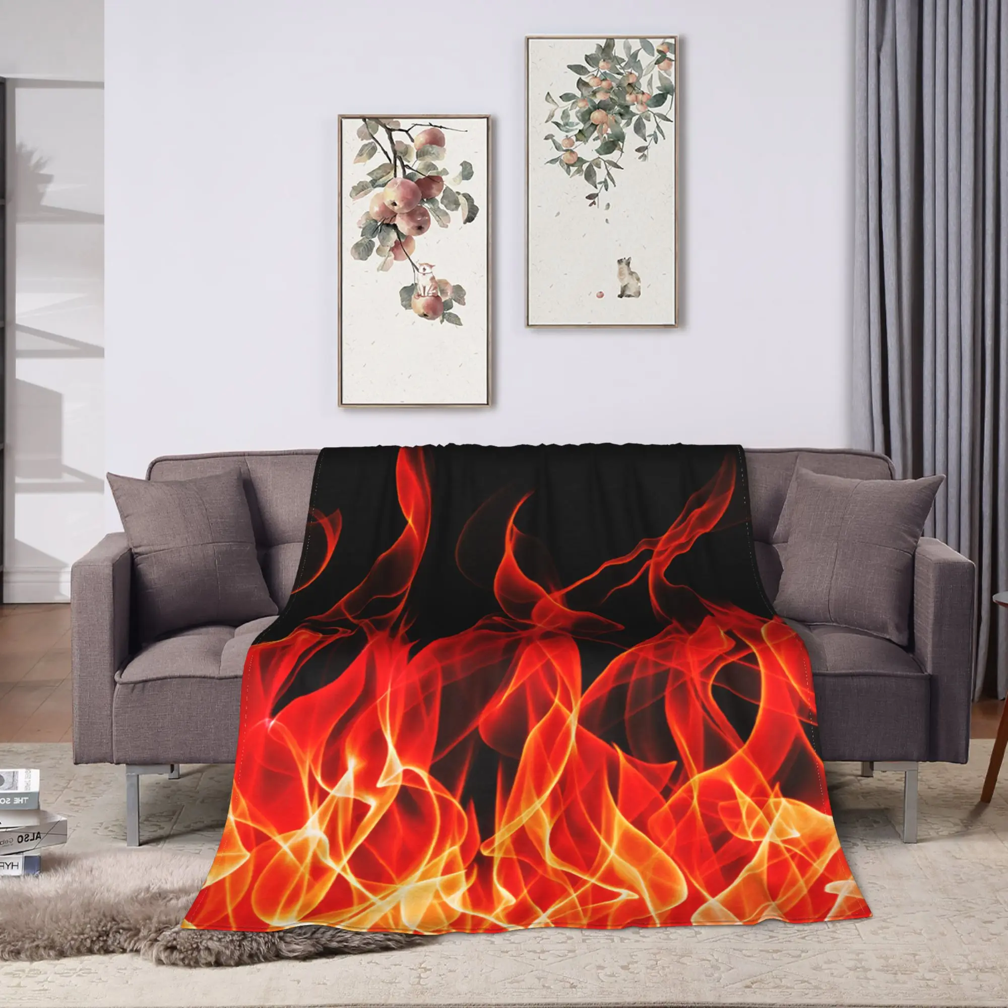Fire Flames Plush Blanket Kids  Flannel Throw Blanket For Living Room Warm Soft Design Quality Bedspread Gift Idea