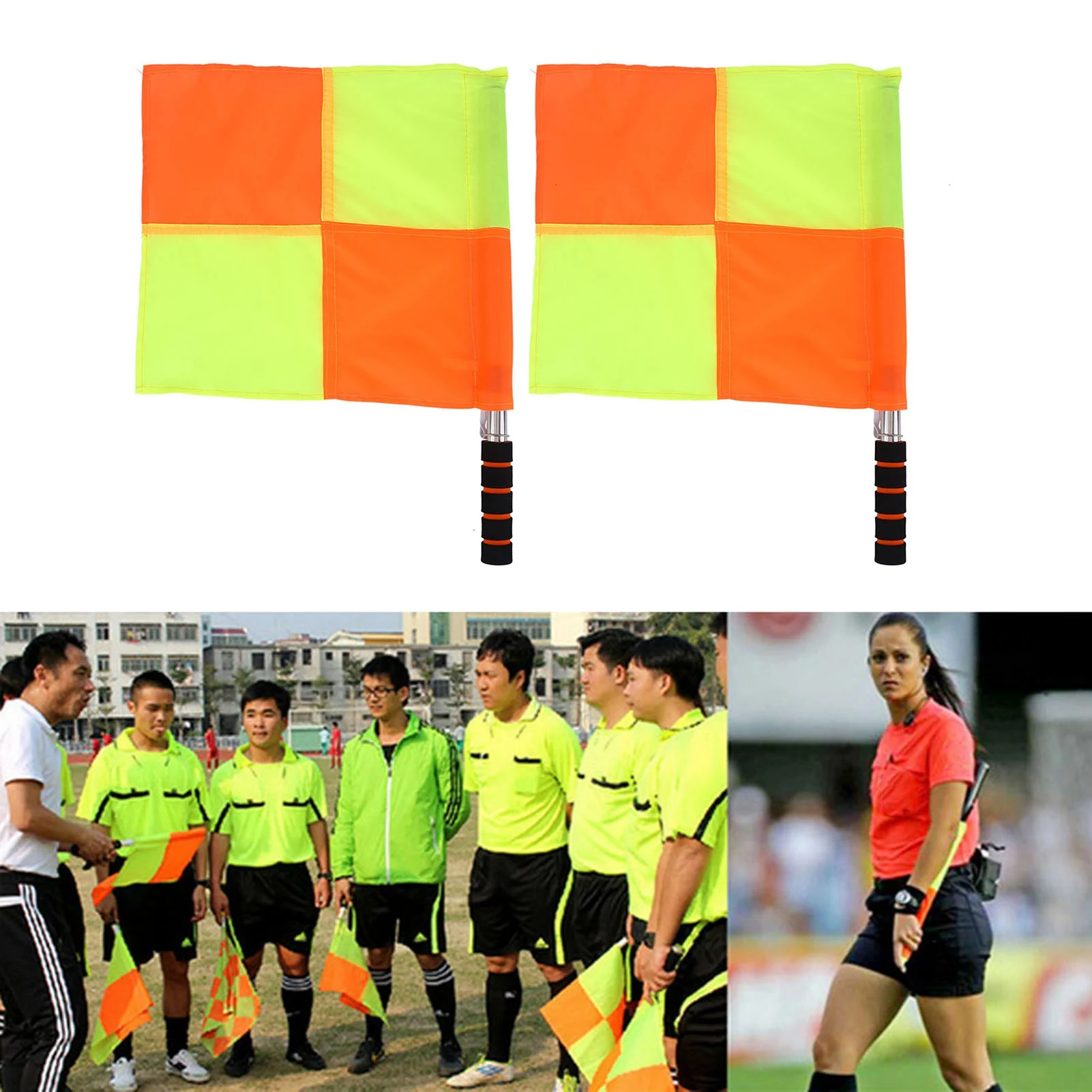 2PCS Football Referee Flag Soccer Judge Referee Linesman Flag with Storage Bag Sports Match Soccer Football Hockey Training Tool