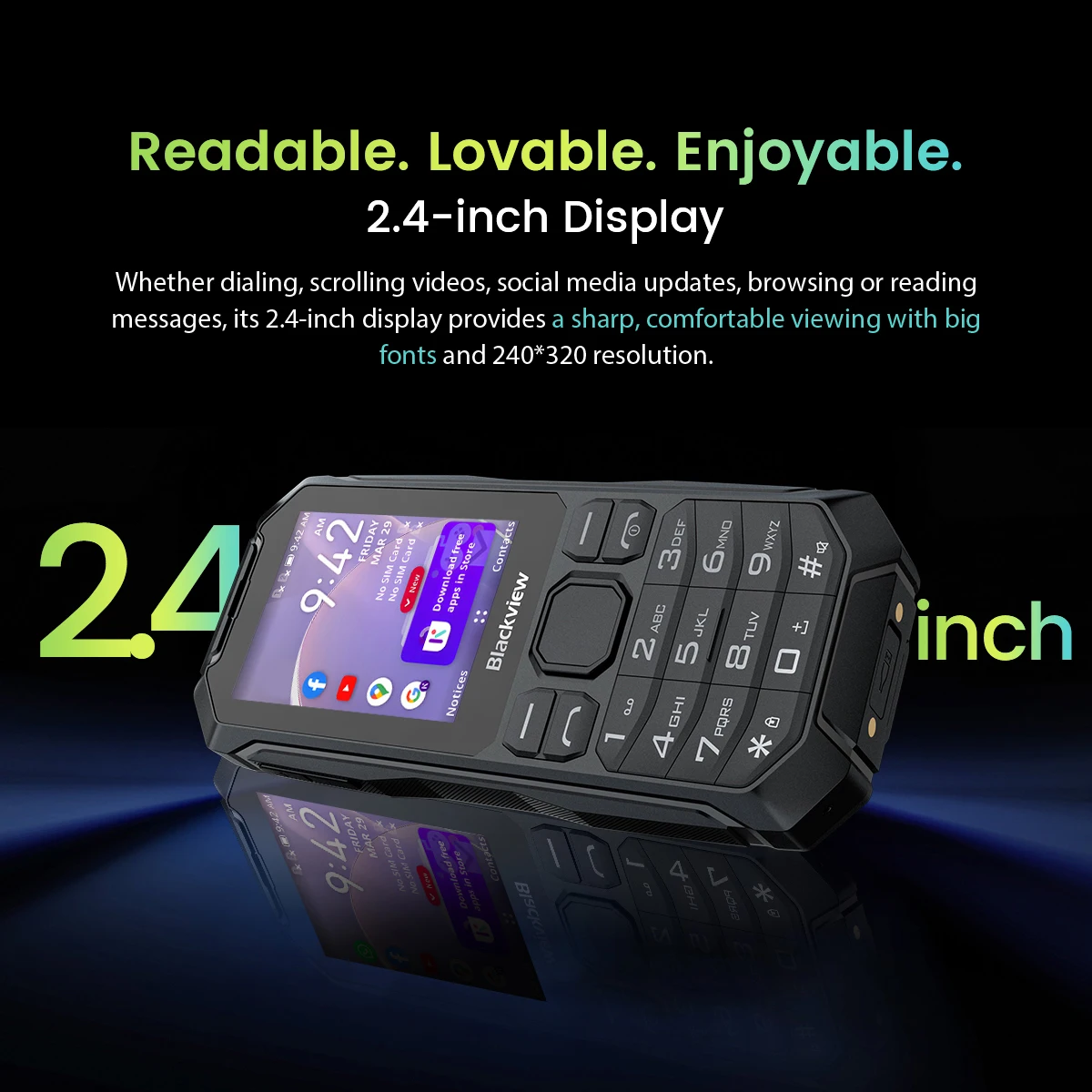 Blackview N1000 Rugged Smartphone, MediaTek MT6739 2.4 inch Display Dual 4G Mobile Phone With Dial Button For Elderly Cellphone