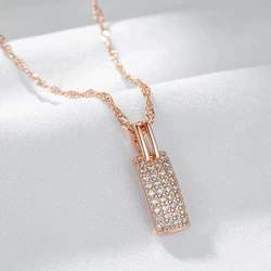 Wbmqda Full Zircon Square Pendant And Necklace For Women 585 Rose Gold Color Simple Korean Jewelry Accessories