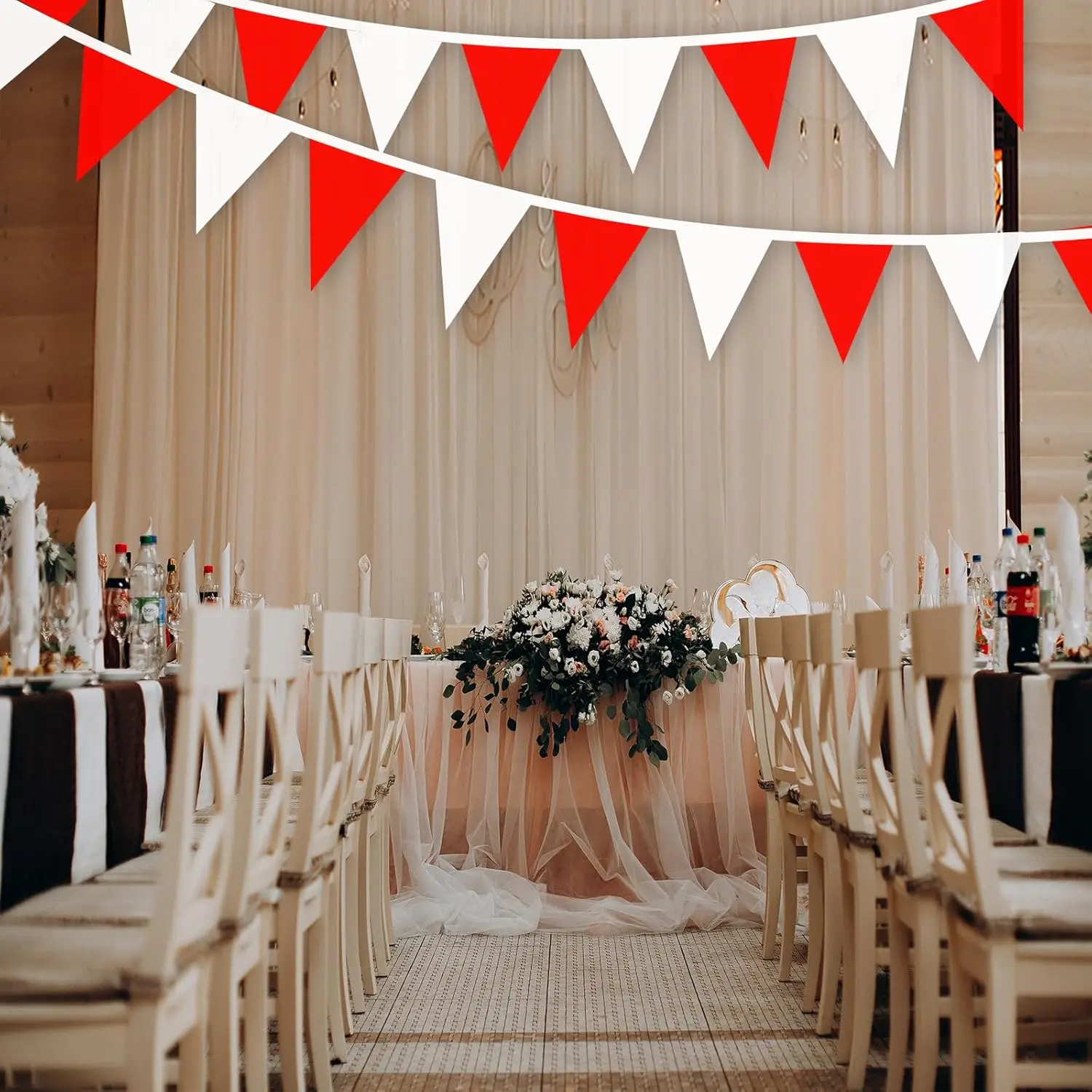 32,8 Fuß rote und weiße Wimpelbanner-Flaggen, Dreieck-Wimpelkette, Partydekorationen für Hochzeit, Zuhause, Outdoor, Garten – Detail 4