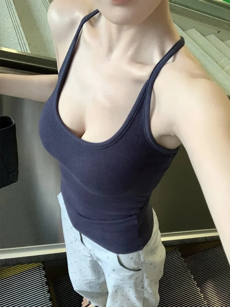 

Trendy American Sle Csole Women's Inner Wear Ne Hanging Vest with Chest Pad Bal Base irt Summer Thin Cotton Blend