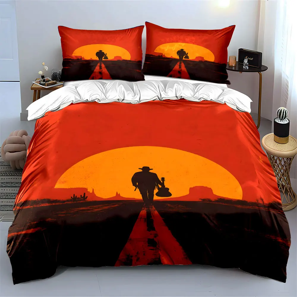 Lone guitarist under the sunset Print Bedding set 3PC 1 duvet cover 2 pillowcases adult and children bedding set Luxury