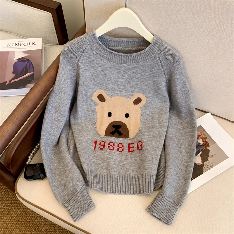 

Cartoon Bear Japanese Vintage Women Pullovers Harajuku Sweaters Kawaii Preppy Style Sweet Y2k Short Sueter Mujer Knitted